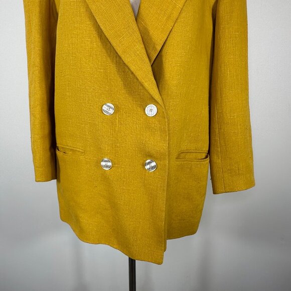 VTG International Scene Oversized Mustard Yellow Linen Blazer Women's Sz 15/16 - Picture 3 of 12